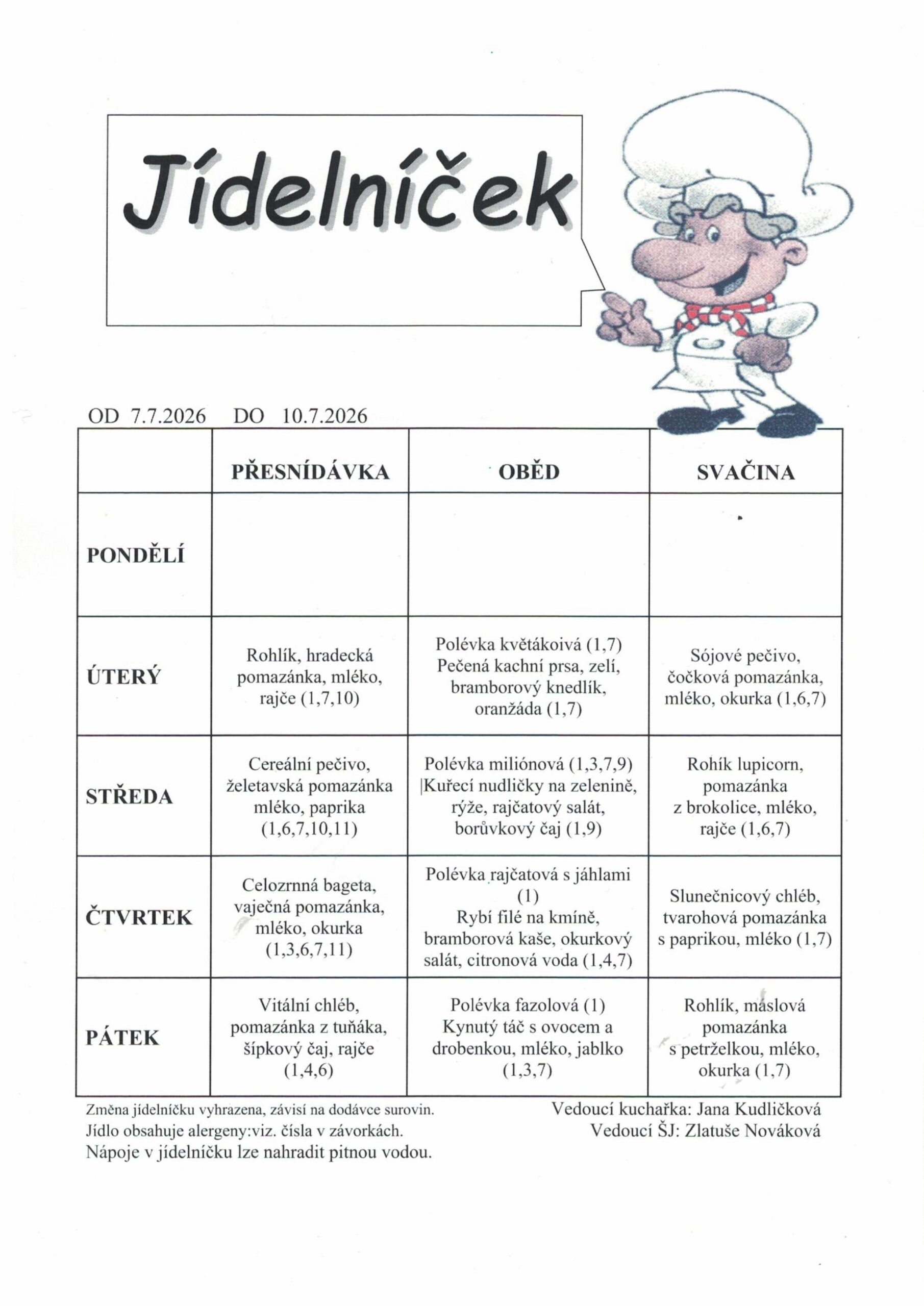 jídelníček